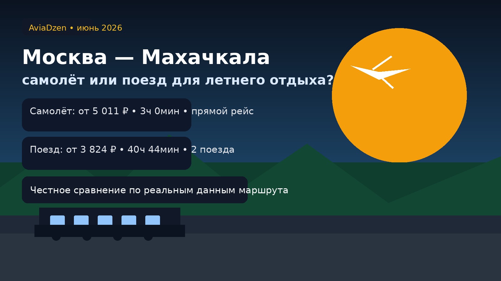 Москва — Махачкала летом 2026: сравнение самолёта и поезда по цене и времени в пути