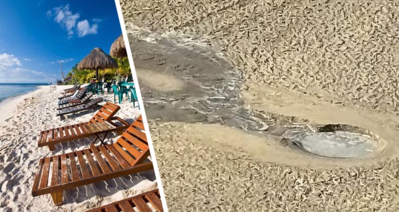 Туристы были ошеломлены тем, что на главном пляже открылась двухметровая дыра, похожая на пузырящийся гейзер
