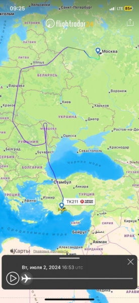 Рейсы в Турцию: самолет Turkish Airlines совершил странный маневр на пути из Антальи в Москву